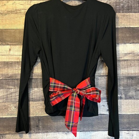 NWT J Crew FormKnit Long Sleeve Wrap Top M Red Plaid Bow Preppy Academia - Picture 3 of 5
